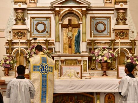 Catholics worship God in Latin official language of the Church and its liturgy